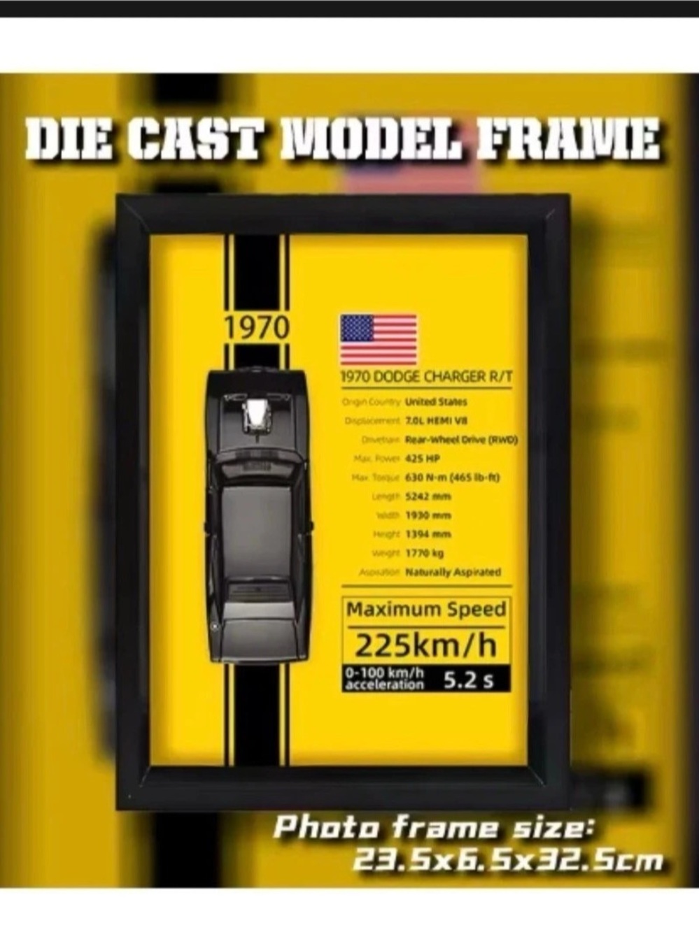 Alloy Dodge Charger Model Shadow Box Frame